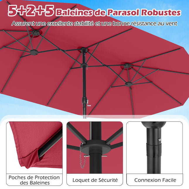 Oboustranný zahradní slunečník 470x285cm, UPF 50+, stojan