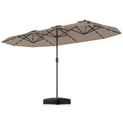 Oboustranný zahradní slunečník 4m se stojanem, solární LED, kávová