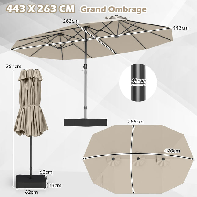 Oboustranný zahradní slunečník se stojanem, klika, 470x285cm