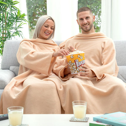 Dvojitá deka s rukávy a středovou kapsou Doublanket InnovaGoods - béžová