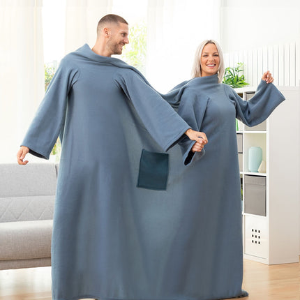 Dvojitá deka s rukávy a středovou kapsou Doublanket InnovaGoods - modrá