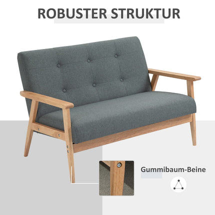 Kompaktní dvoumístná pohovka, lněný vzhled, šedá, rám z kaučukovníku
