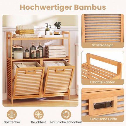 Double Tilt-Out Bamboo Laundry Hamper with Shelves