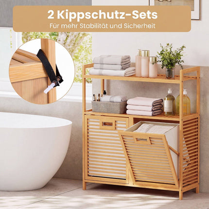 Double Tilt-Out Bamboo Laundry Hamper with Shelves