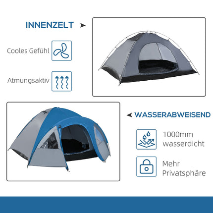 Waterproof dome tent for 4 people - 4 seasons, mosquito net