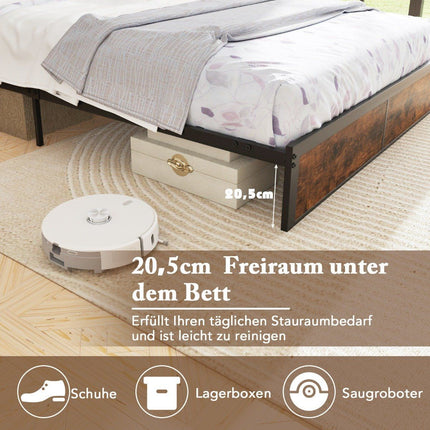 Rám manželské postele s nabíjecí stanicí & úložnými přihrádkami v čele, s laťkovým roštem