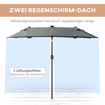 Dvojitý zahradní slunečník, 295x219cm, odolný proti větru, s LED & naklápěním