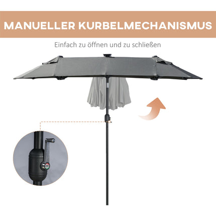 Dvojitý zahradní slunečník, 295x219cm, odolný proti větru, s LED & naklápěním