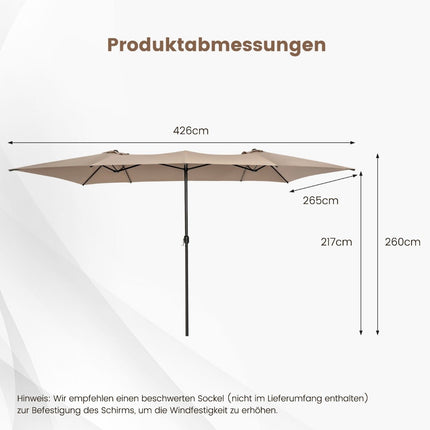 Dvojitý slunečník 426 x 265 cm obdélníkový UV ochrana hnědá
