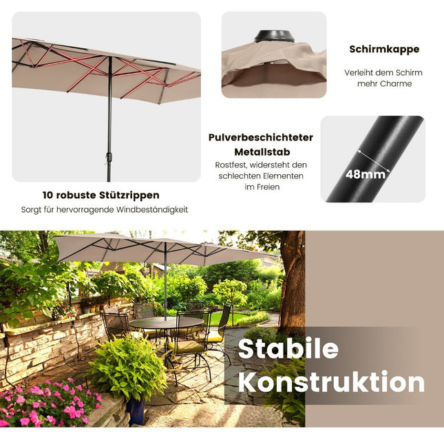 Dvojitý slunečník 426 x 265 cm obdélníkový UV ochrana hnědá