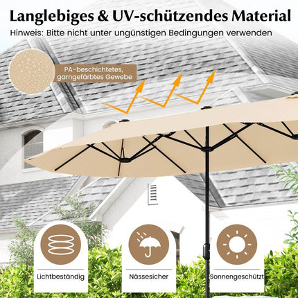 Double parasol with stand 400 x 200 cm parasol large XXL beige