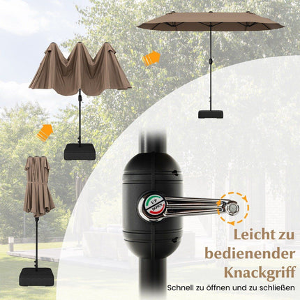 Dvojitý slunečník se stojanem 400 x 200 cm velký XXL hnědá