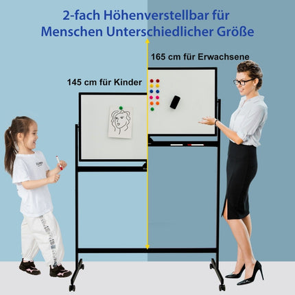 Oboustranná magnetická mobilní tabule na kolečkách do kanceláře černá