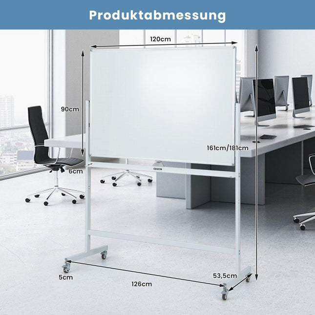 Oboustranná mobilní tabule s mřížkou & stojanem & odkládací lištou 120x90cm bílá