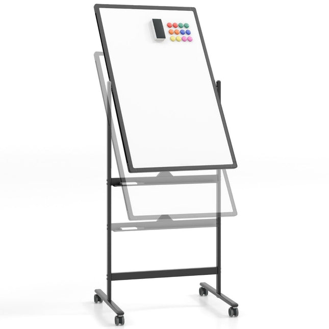 Oboustranná mobilní tabule s odkládací lištou & příslušenstvím do školy i kanceláře 60 x 90 cm černá