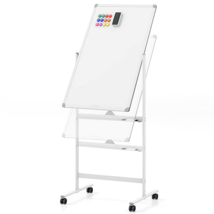 Double-sided mobile whiteboard with pen tray & accessories for school office 60 x 90 cm white
