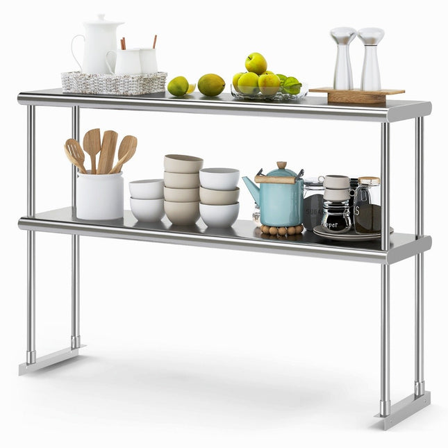 Dubbele bovenste plank roestvrijstalen plank met verstelbare onderste plank multifunctionele plank zilver