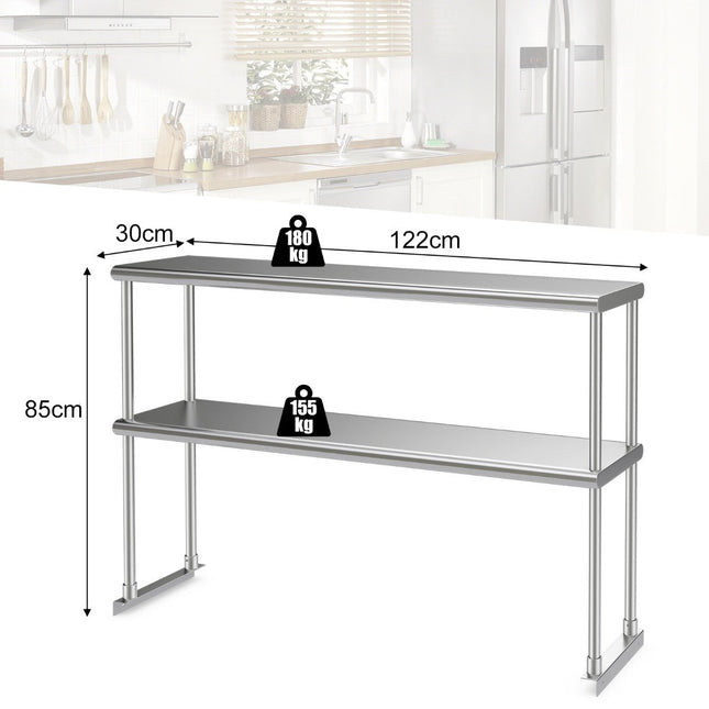 Dubbele bovenste plank roestvrijstalen plank met verstelbare onderste plank multifunctionele plank zilver