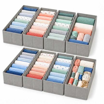 Drawer Organiser 8-Piece Set with Divider Boxes, Light Grey, Non-Woven Fabric