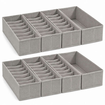 Drawer Organiser 8-Piece Set with Divider Boxes, Light Grey, Non-Woven Fabric