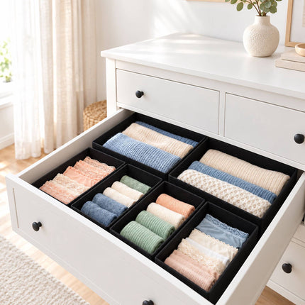 Drawer Organiser Boxes 16-Piece Set in 3 Sizes, Black, Non-Woven Fabric