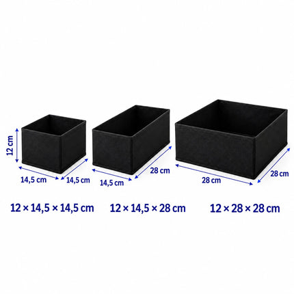 Drawer Organiser Boxes 16-Piece Set in 3 Sizes, Black, Non-Woven Fabric