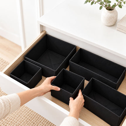 Drawer Organiser Boxes 16-Piece Set in 3 Sizes, Black, Non-Woven Fabric