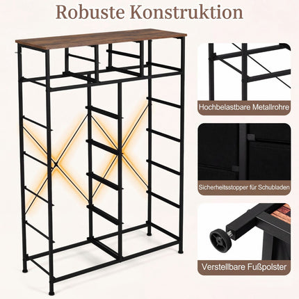 Komoda se 14 látkovými zásuvkami, kovový rám, dřevěná deska