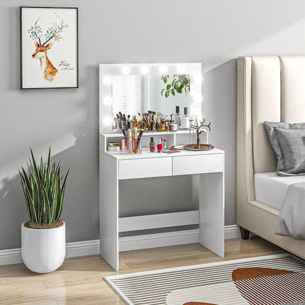 Dressing table with LED mirror, adjustable brightness, white