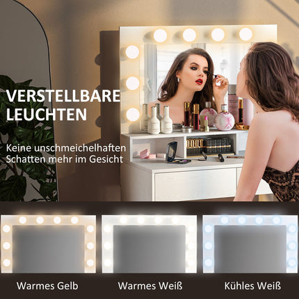 Dressing table with LED mirror, adjustable brightness, white