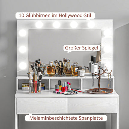 Dressing table with LED mirror, adjustable brightness, white
