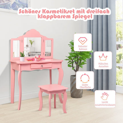 Dětský toaletní stolek s taburetem 70 x 34 x 103 cm růžový