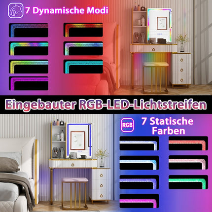 Toaletní stolek se 7 dynamickými a 7 statickými stmívatelnými LED světly, bílý