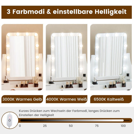 Toaletní stolek s LED osvětlením, 5 zásuvkami a taburetem, kosmetický stolek bílý