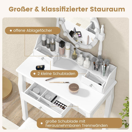 Schminktisch mit LED Beleuchtung Helligkeit einstellbar Frisiertisch mit 3 Schubladen weiß