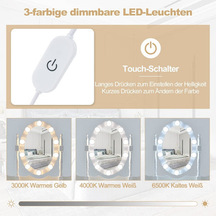 Toaletní stolek s LED osvětlením a nastavitelným jasem, 4 zásuvky, bílý