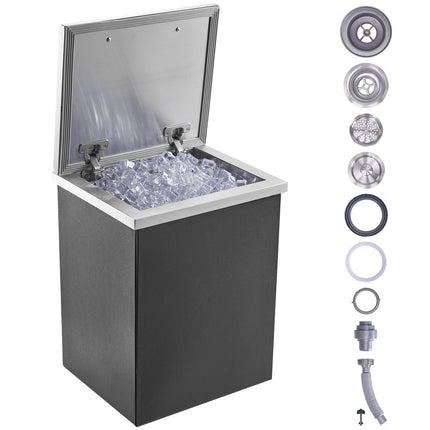 Drop-In Ice Chest, 30 Qt Stainless Steel, Hinged Lid Drain