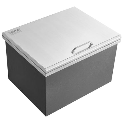 Drop-In Ice Chest, 47 Qt Stainless Steel, Hinged Lid, Drain