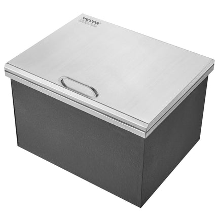 Drop-In Ice Chest, 47 Qt Stainless Steel, Hinged Lid, Drain