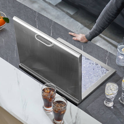 Drop-In Ice Chest, 47 Qt Stainless Steel, Hinged Lid, Drain