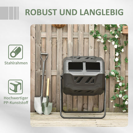 160L Doppelkammer-Gartenkomposter, schwarz