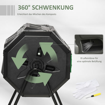 160L Doppelkammer-Gartenkomposter, schwarz
