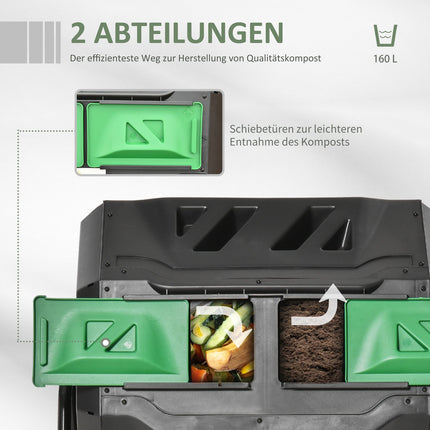 160L Doppelkammer-Gartenkomposter, schwarz