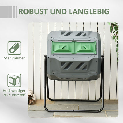 Otočný bubnový kompostér 160 l – dvoukomorový, šedá