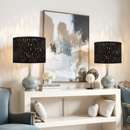Drum Lamp Shade Set of 2, 13x13x10 In, Black Gold