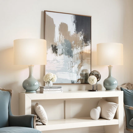 Drum Lamp Shades Set of 2, 16x16x12 in, Off-White Linen