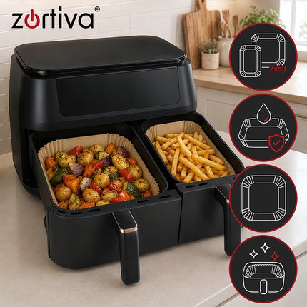 Dual Basket Air Fryer Paper Liners, 100 + 50 Pcs, 20 x 20 cm, 19.5 x 13 cm