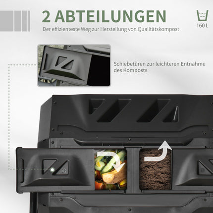 Dvoukomorový kompostér, 160L, ocel a plast