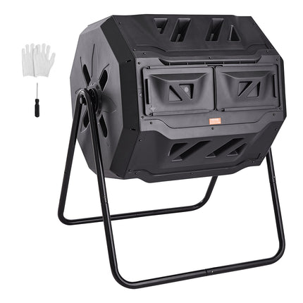Dual Chamber Compost Tumbler Bin, 43 Gallon, Steel Frame