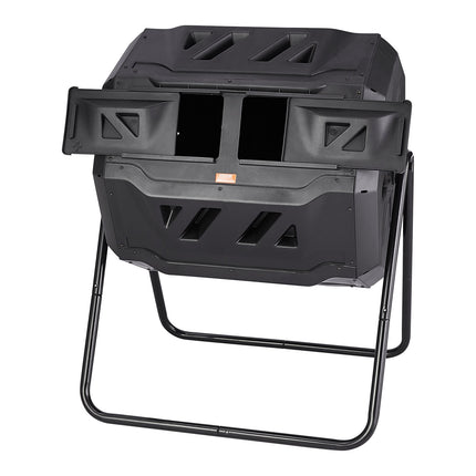 Dual Chamber Compost Tumbler Bin, 43 Gallon, Steel Frame